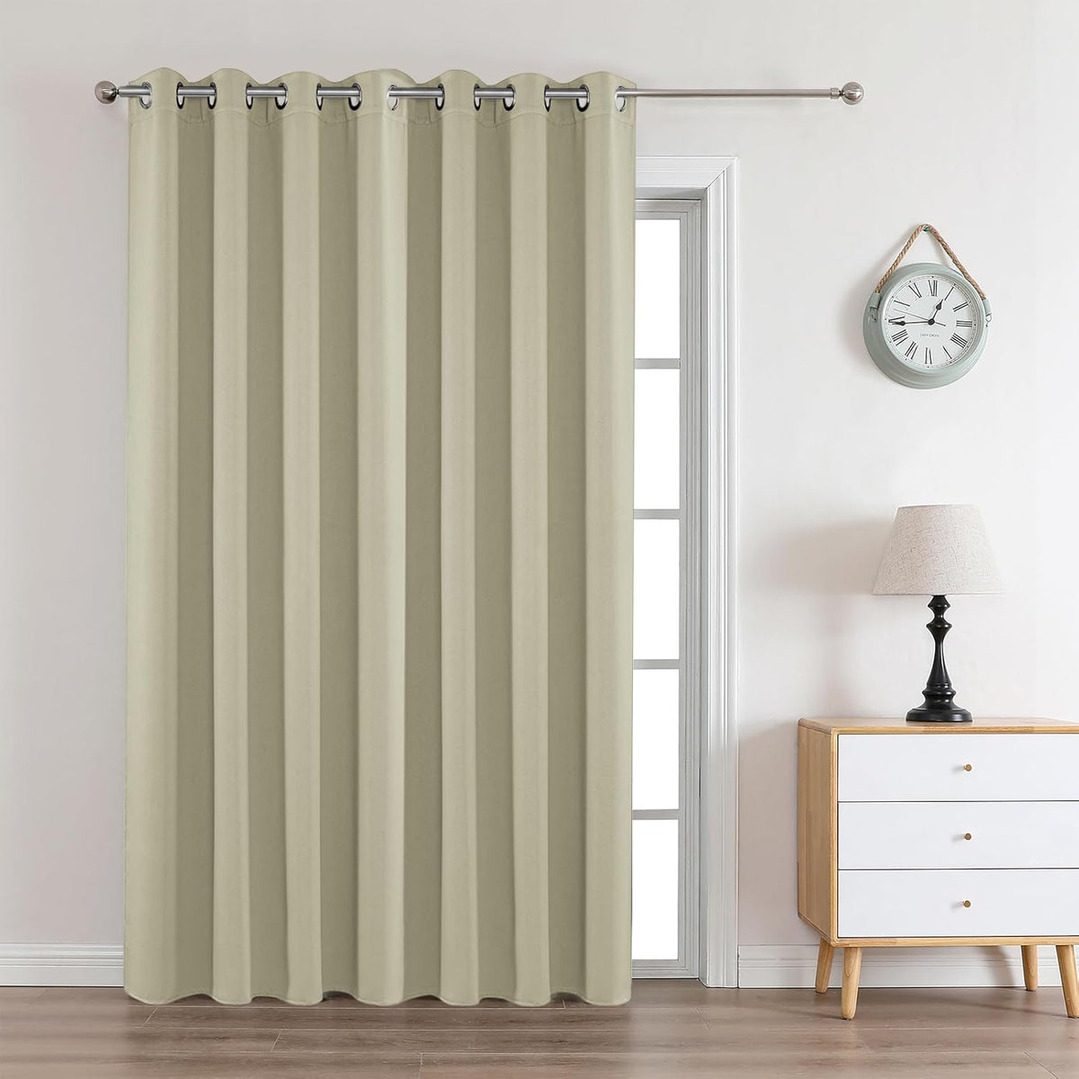 Joydeco Blackout Curtains 90 Inches Long 1 Panel, Thermal Insulated Long Curtains& Drapes 1 Piece, Room Darkening Grommet Drapes for Living Room Bedroom Window (W70 x L90 Inch, Light Beige)