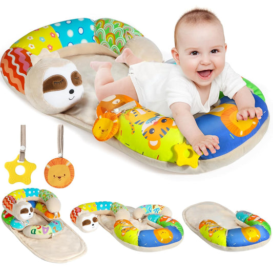 URMYWO Tummy Time Mat - 4 in 1 Cozy Tummy Time & Seated Support Pillow, Tummy Time Pillow for Newborn 0-12 Months, Infant Baby Sit Me Up Floor Seat Early Sensory Development Gifts Tummy Time Play Toys