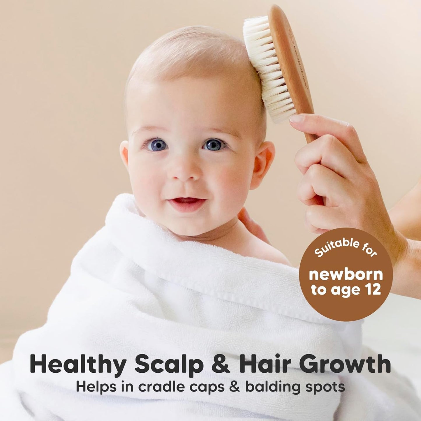 Baby Hair Brush and Comb Set for Newborn - Wooden Baby Hair Brush Set with Soft Goat Bristle, Baby Brush Set for Newborns, Baby Brush and Comb Set Girl, Boy, Toddler Cradle Cap Brush(Oval, Golden Oak)