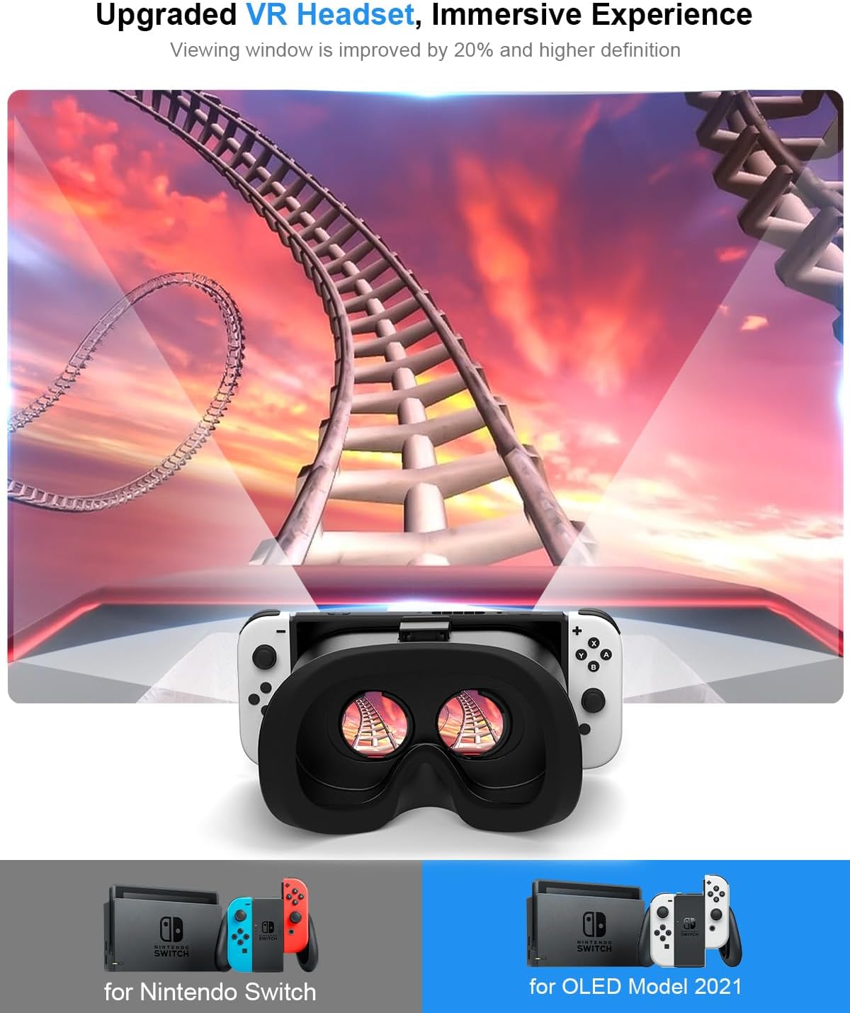 Upgraded VR Headset for Nintendo Switch, Switch OLED Model Virtual Reality Glasses with Adjustable HD Lenses and Head Strap, Labo VR Kit 3D Goggles Accessory