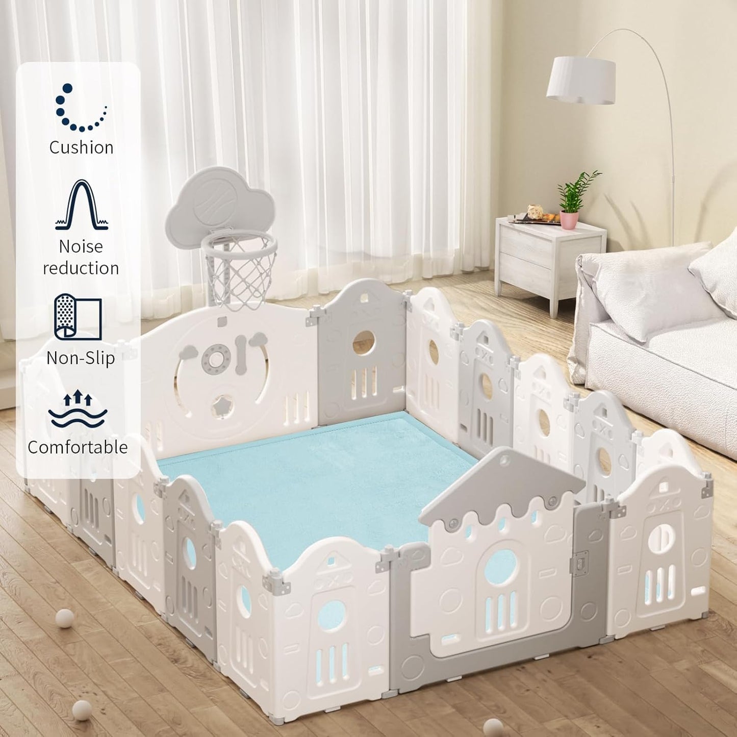 ACOMOPACK Baby Play Mat for Floor 1.3" Thick Memory Foam Play Mats 71"×79" Tummy Time Crawling with Non-Slip Bottom for Living Room,Nursery,Soft Velvet Playpen for Kids,Infants（Light Blue）