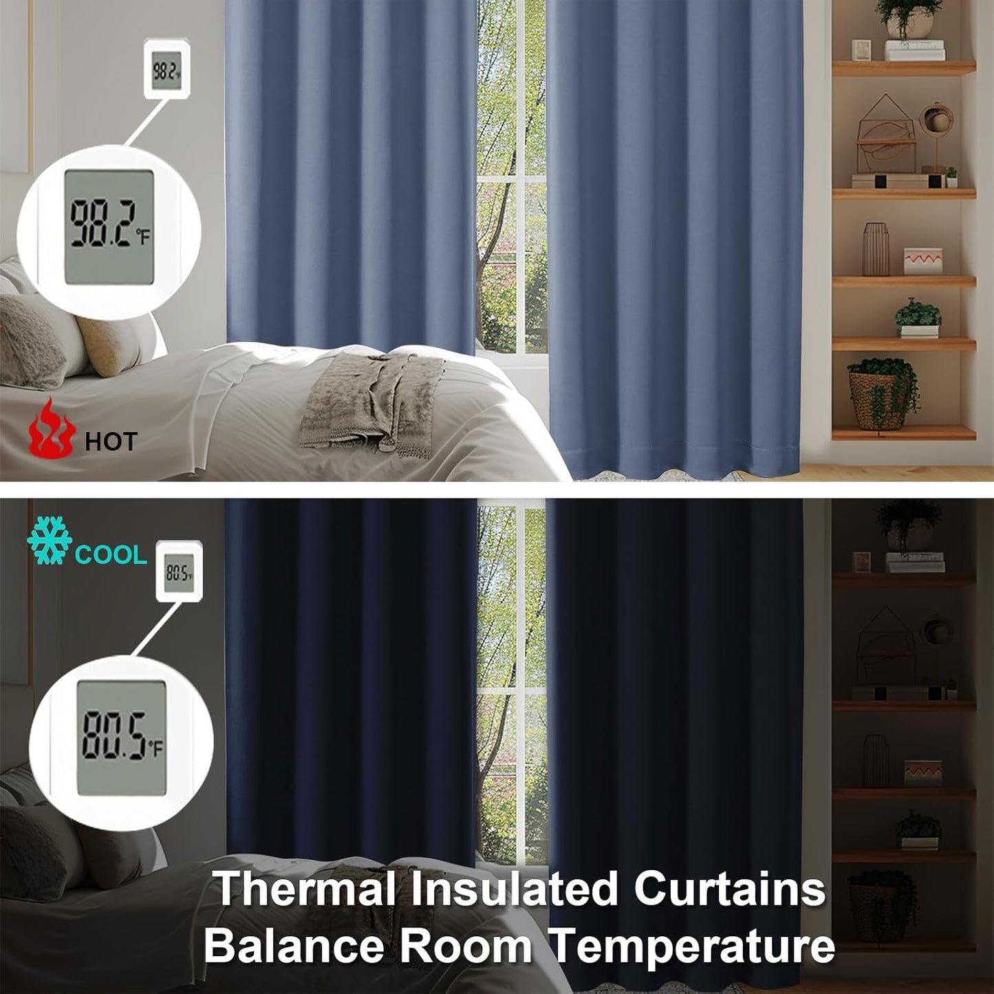 Simplebrand Ava Denim Blue Short Blackout Curtains for Bedroom 54 Inches Long 2 Panels Set, Solid Thermal Insulated, Energy Saving Window Treatment Curtains Blackout Drapes, W40 x L54 Inch, Denim Blue