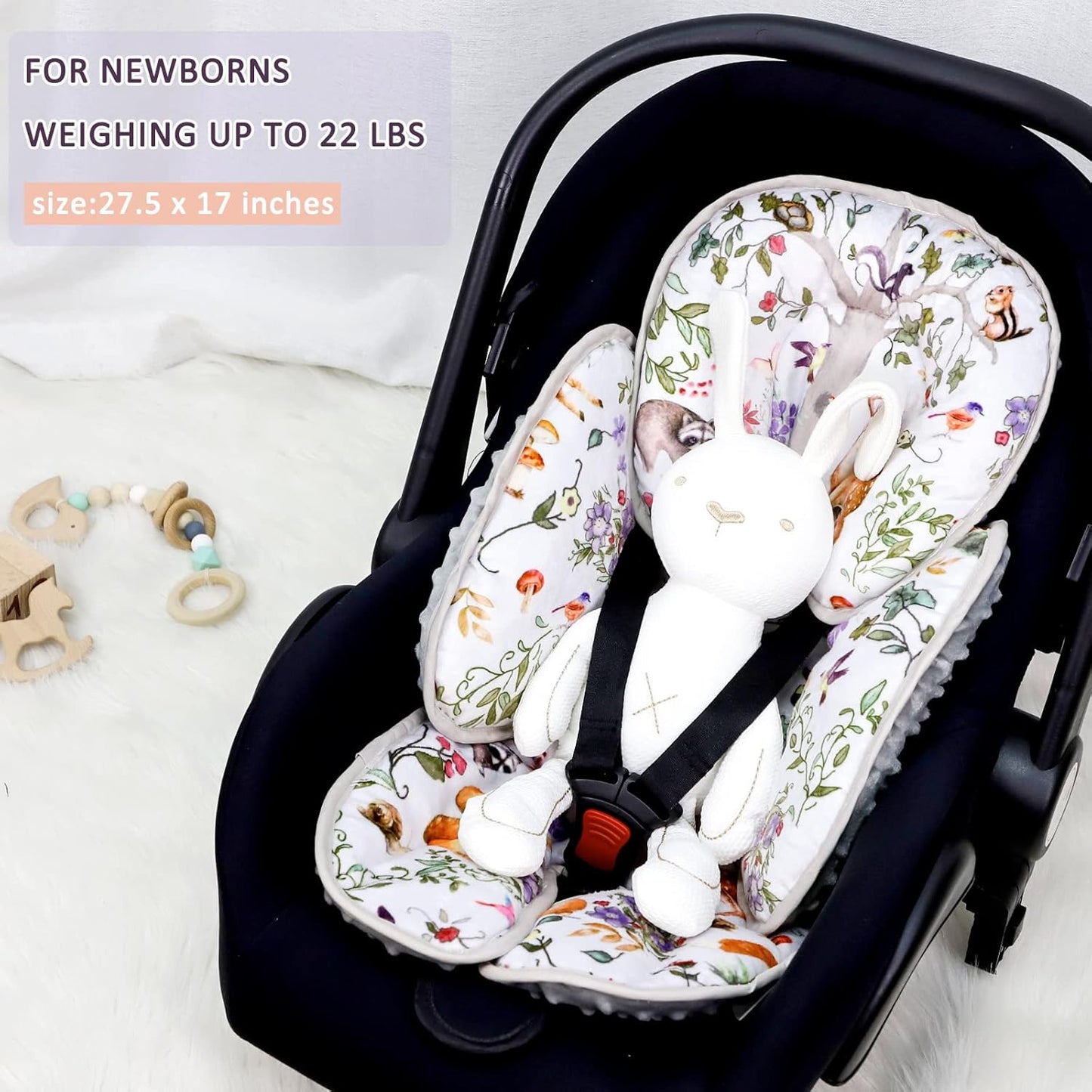 2 in 1 Infant Car Seat Insert, Car Seat Head Support Baby Girls Boys, Soft Newborn Carseat Insert Cushion, Perfect for Carseats, Strollers, Swings (Gray Animals)