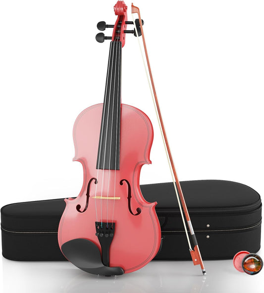1/2 Violin Kit, Beginner Violin for Kids, Students, Complete Kids Violins Set with Case, Bow, Rosin, Ideal for Kids Violins Beginner Ages 5-9, Rose Pink