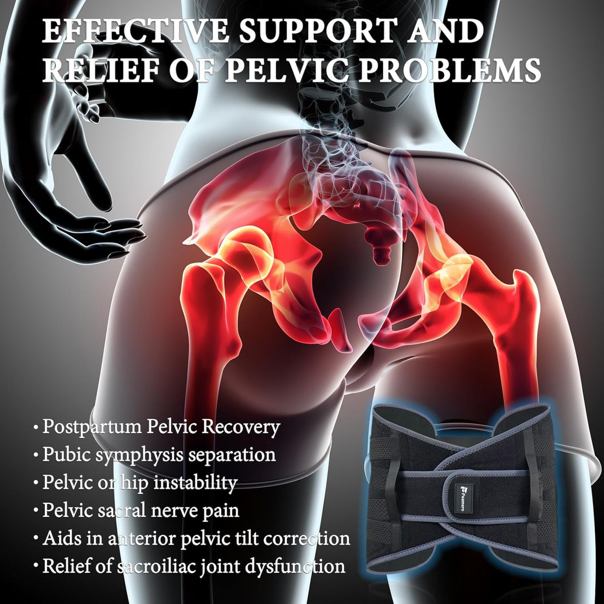 Inflatable Pelvic Support Belt for Women and Men, Adjustable Pressure SI Joint Brace for Postpartum Recovery, Pelvic Tilt Correction, Hip & Pubic Symphysis Pain Relief (L)