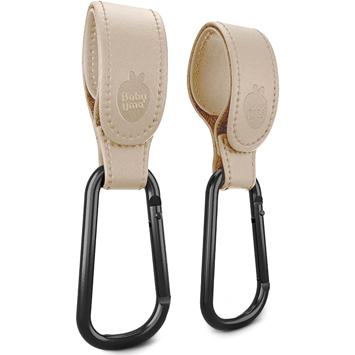 Baby Uma Stroller Hooks for Bags (2 Pack) - Leather-Style Stroller Clips and Hooks, Non-Slip Stroller Accessories, Carry 11 lbs Per Stroller Hook, Universal Baby Essentials & Stroller Accessories