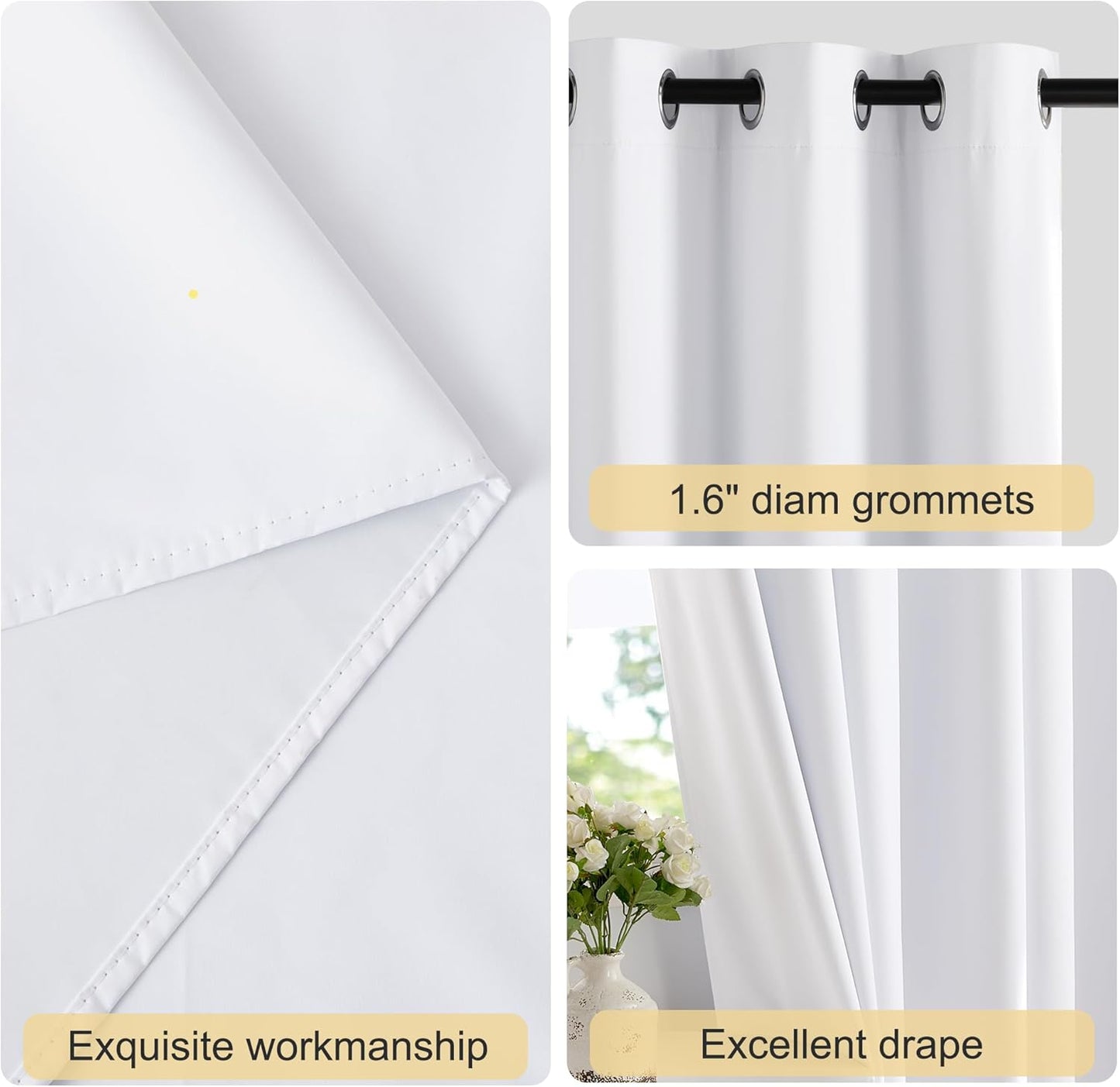 NICETOWN 100% Blackout White 120 inch Long Curtains for Living Room, Grommet Thermal Insulated Curtains Heat Blocking Window Treatments for Bedroom, W52 x L120, 2 Panels