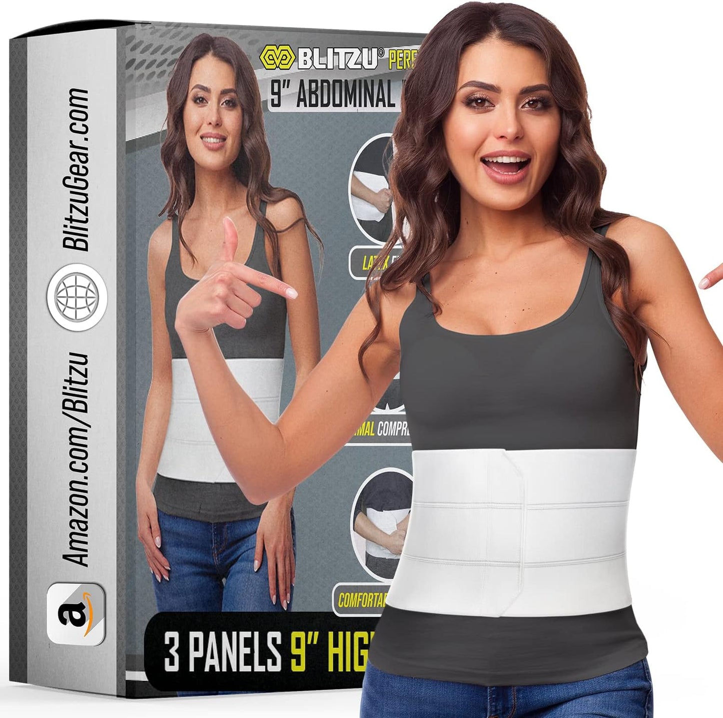 Abdominal Binder for Post Surgery Recovery, 9" 3 Panel Postpartum Belly, Compression Wrap Support Belt for Hernia, C-Section