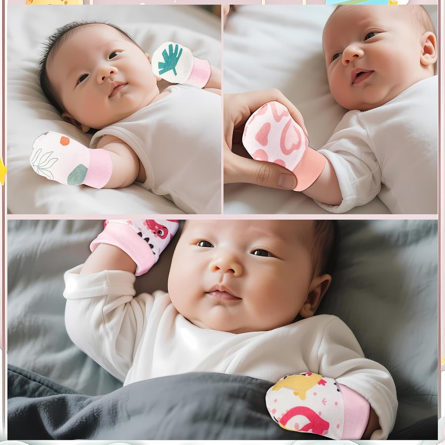 No Scratch Baby Mittens Newborn Infant Toddler Mittens Soft Elastic Wrist Gloves Mitten for 0-6 Months Boys Girls