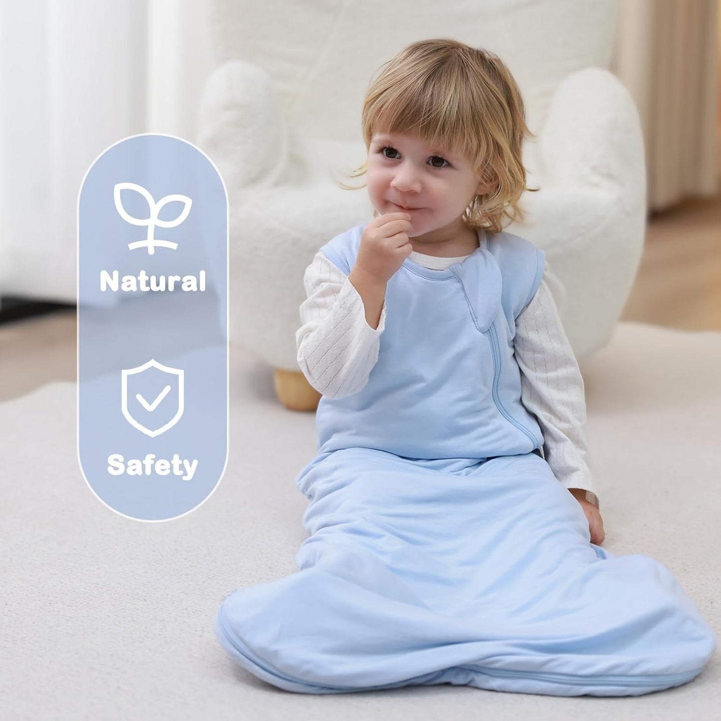 Mosebears Unisex Baby Sleep Sack 1.0 TOG, Supersoft Rayon Made from Bamboo Wearable Blanket with 2-Way Zipper (Sage&Blue,6-18 Months)