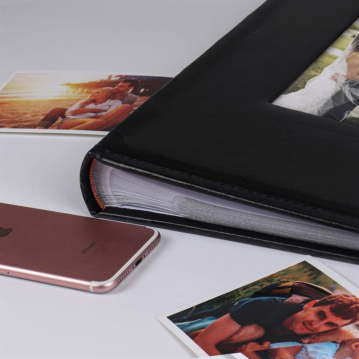 RECUTMS Photo Picture Album 4x6 300 Photos,Small Capacity Premium Leather Cover Wedding Family Photo Albums with Writing Space Holds 300 Horizontal Photos(Black)