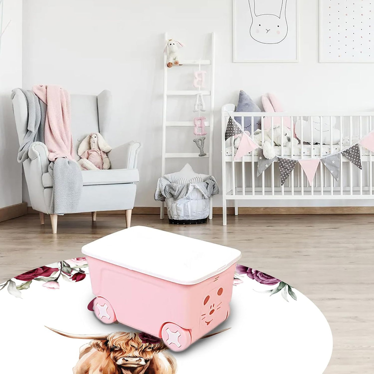 Custom Nursery Crib Bedding Set: Personalized Name 4 Piece Rose Highland Cow Design Baby Crib Sets for Girls - Toddler Double Layer Blanket Set, Comfortable Crib Bed Sheets for Baby Toddlers