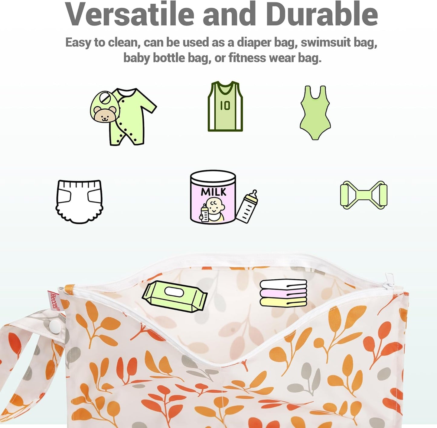 HECCEI Wet Dry Bag, 2-Pack Reusable Waterproof Wet Bagsfor Swimsuits & Baby Clothes, Leakproof Cloth Diaper Wet Bags for Travel & Diaper Changes (Sunny Drizzle)