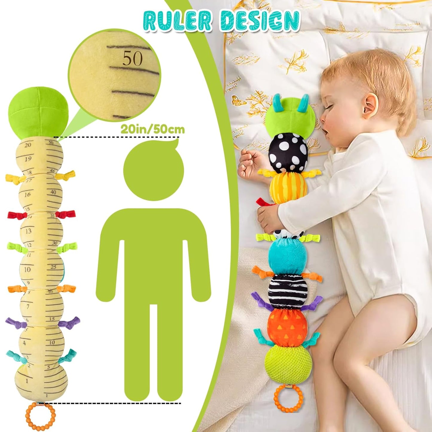 Baby Stuffed Animal Toys for 0-6 6-12 Months, Baby Musical Caterpillar Tummy Time Toys for Babies 3 6 9 12 18 Months, Newborn Infant Sensory Toys Christmas Gifts Stocking Stuffers