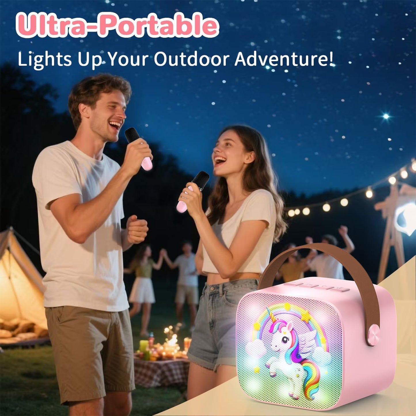 Mini Karaoke Machine for Kids Teen Adults - Toddler Toys Birthday Gift for Girls Ages 3-12, Portable Bluetooth Speaker Set with 2 Wireless Microphones fits Family Fun Home Party Outdoor, Pink