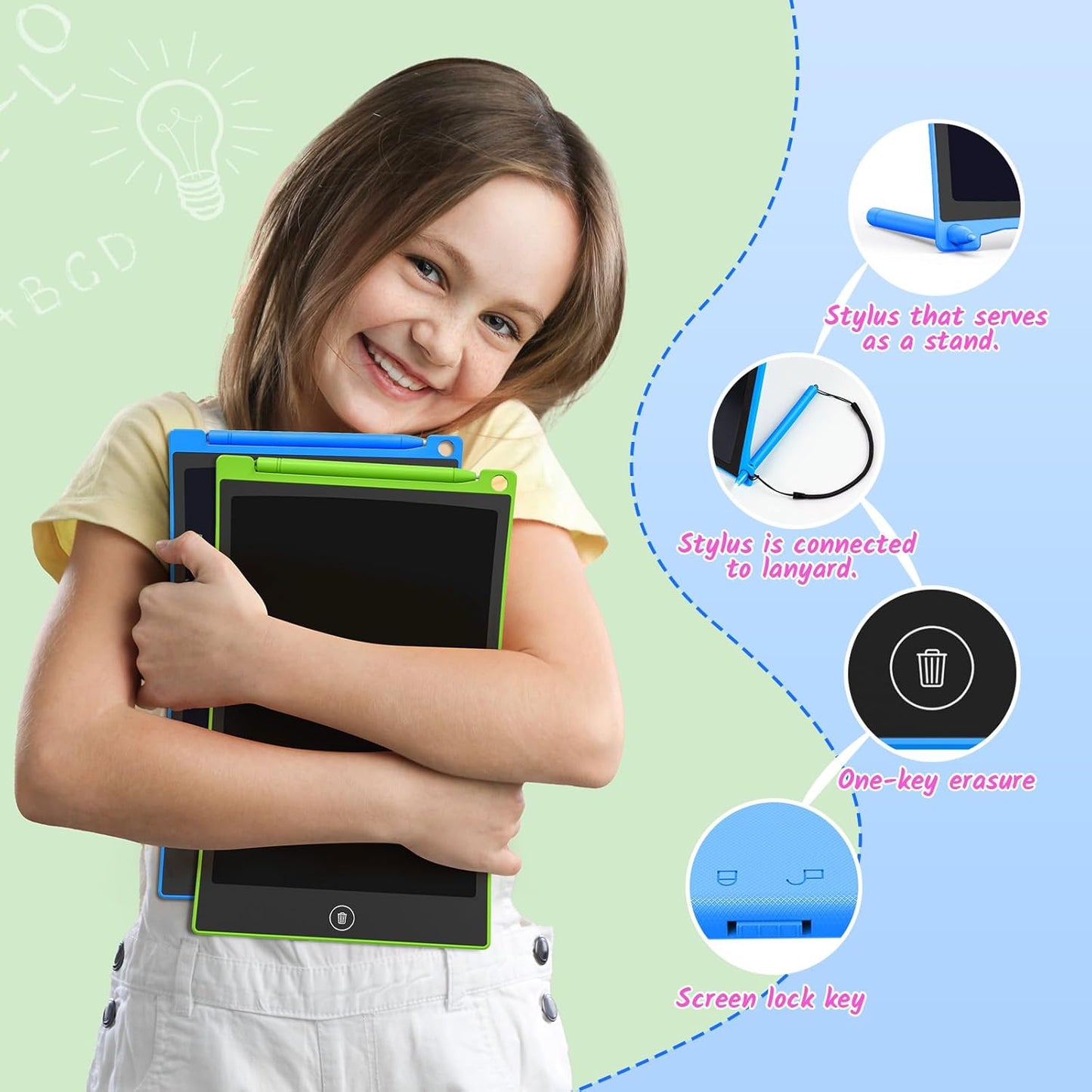TECJOE 2 Pack LCD Writing Tablet, 10 Inch Colorful Doodle Board Drawing Tablet for Kids, Kids Travel Learning Toys Christmas Birthday Gifts for 3 4 5 6 Year Old Boys and Girls Toddlers