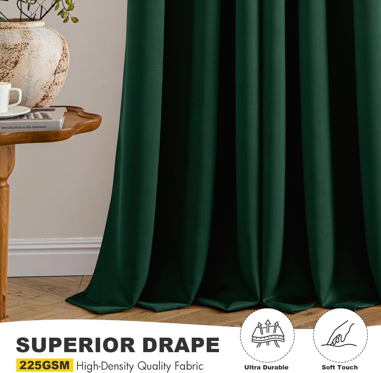 MIULEE Hunter Green Blackout Curtains for Bedroom Living Room 90 Inches Long 2 Panels, Thermal Insulated Room Darkening Drapes Solid Grommet Noise Reduction Emerald Green Christmas Curtains 40x90 Inch