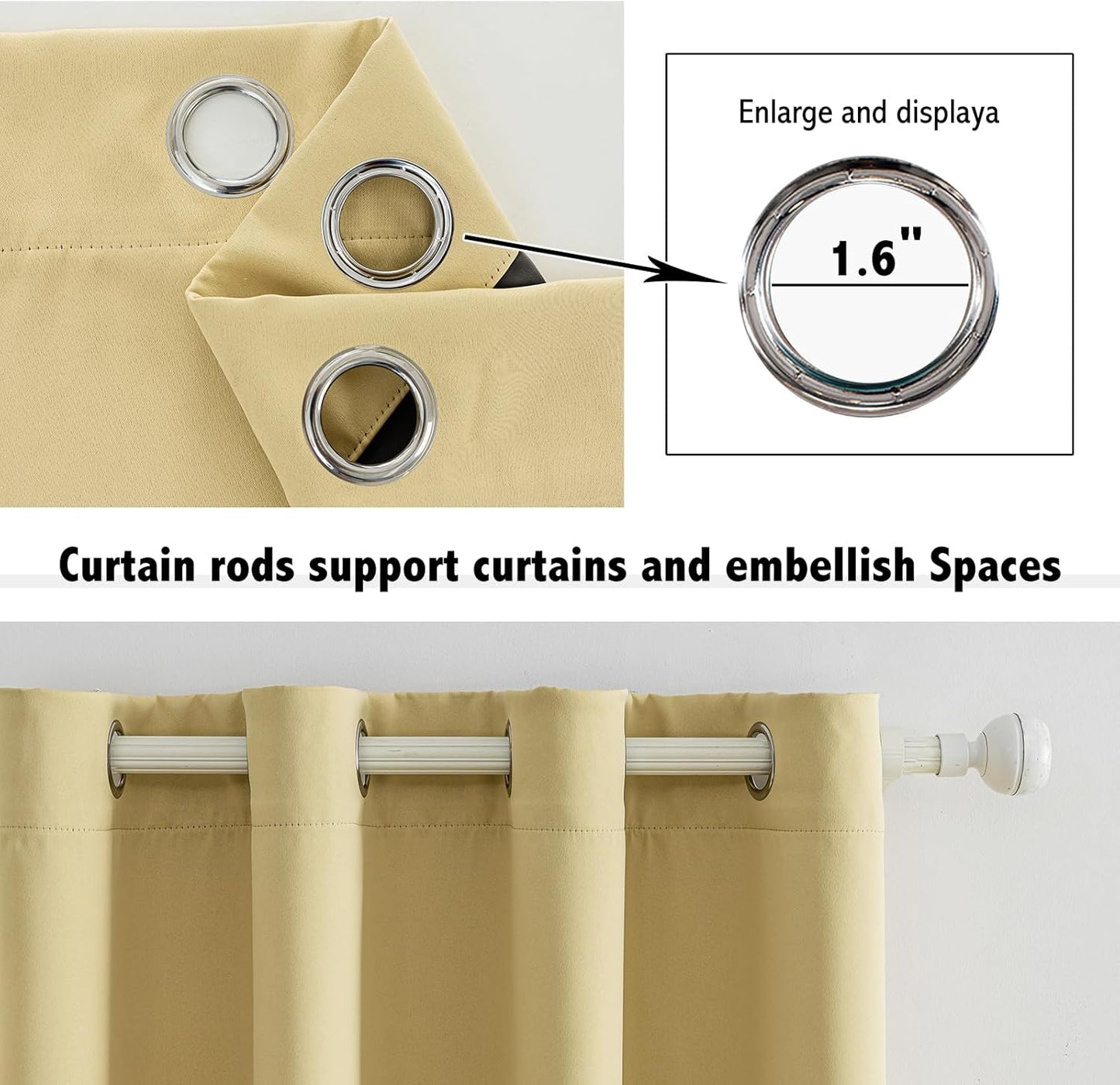 Anytime 100% Blackout Curtain Set, Thermal Insulated & Energy Efficiency Window Draperies for Guest Room, Full Shading Panels for Shift Worker and Light Sleepers（Beige, 2 Panels, 52W x 102L）