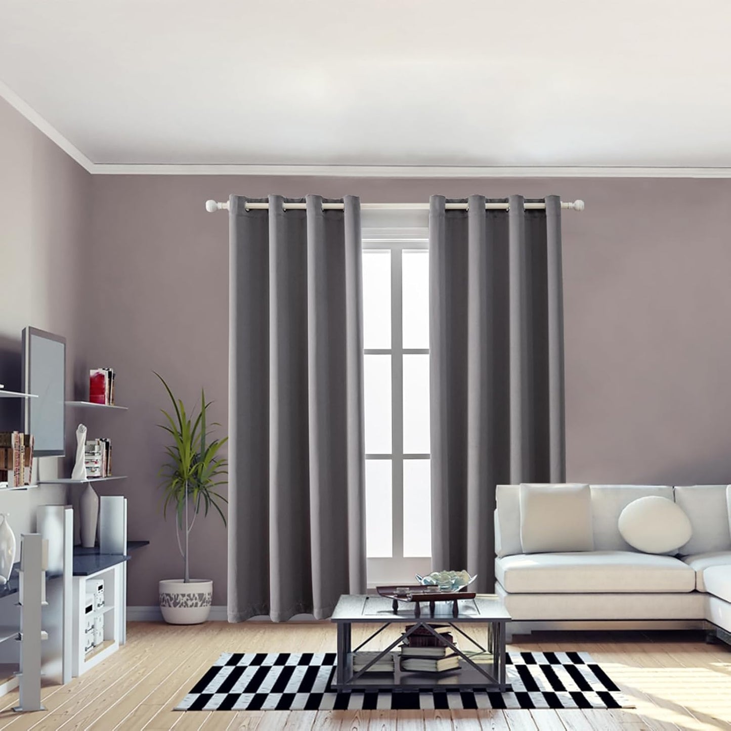 Anytime 100% Blackout Curtain Set, Thermal Insulated & Energy Efficiency Window Draperies for Guest Room, Full Shading Panels for Shift Worker and Light Sleepers（Grey, 2 Panels, 52W x 72L）