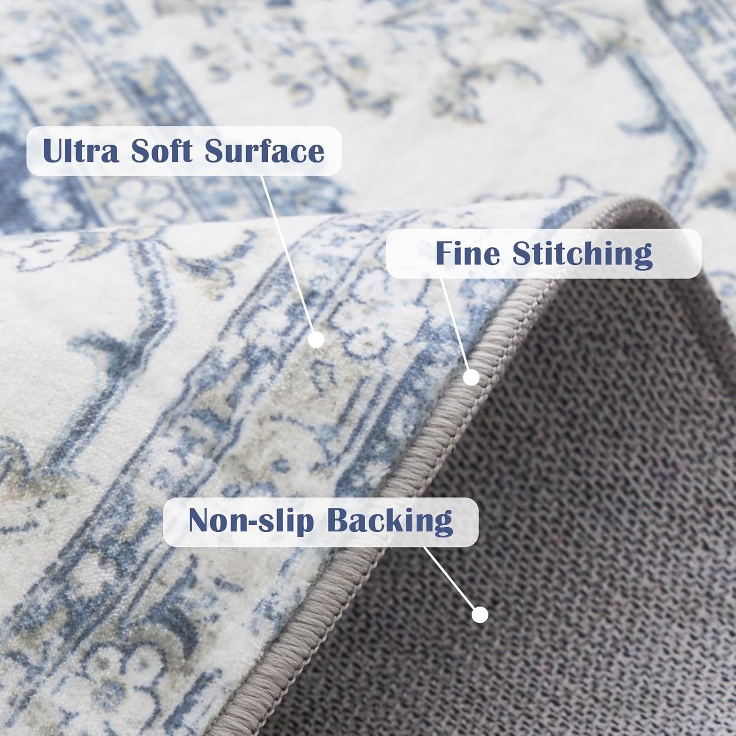 jinchan Round Rug 8ft Area Rug - Dark Blue Vintage Floor Mat Kitchen Indoor Ultra-Thin Soft Floral Print - Washable Circle 8' Retro Accent for Farmhouse Non Slip Dining Room Living Room Bedroom Office