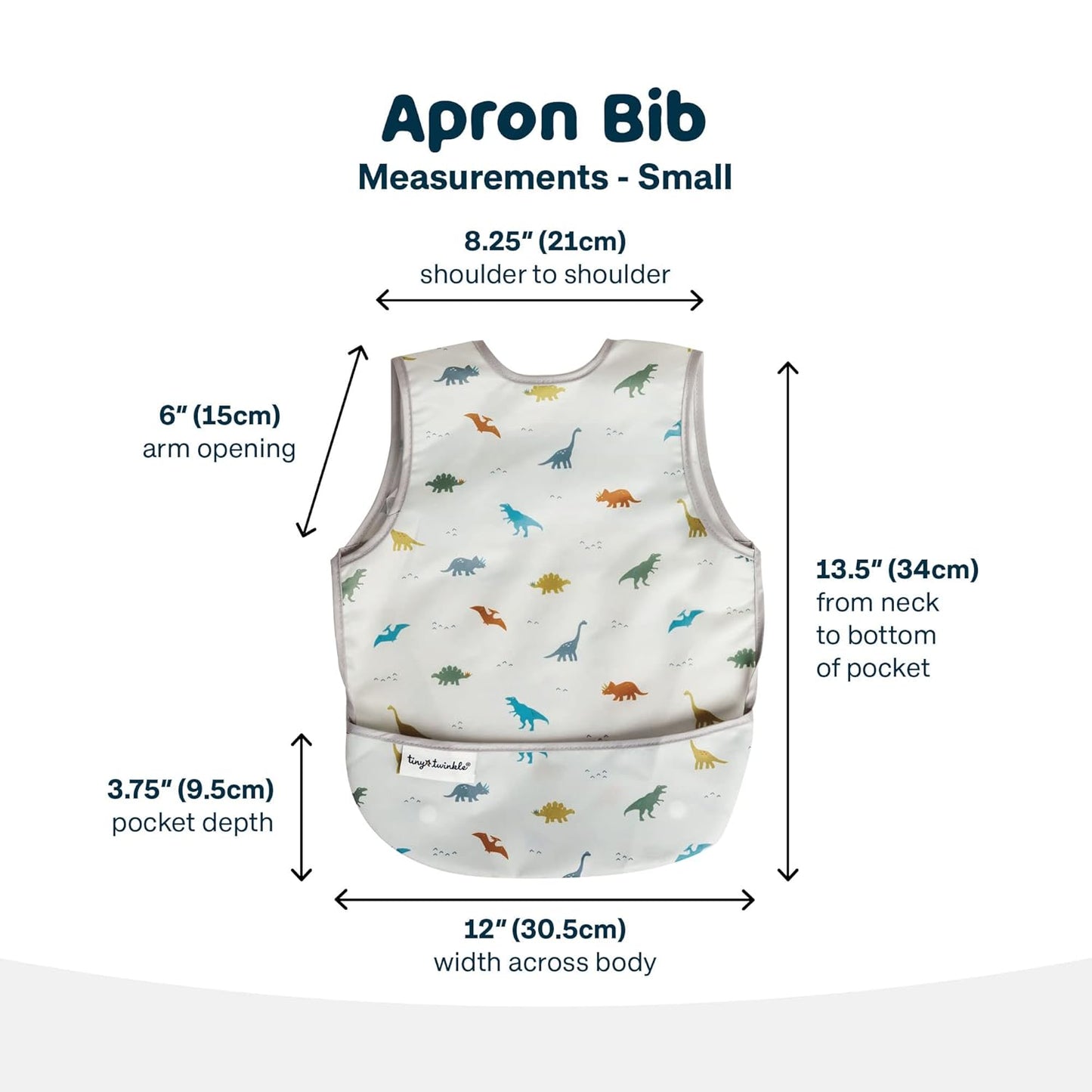 Tiny Twinkle Mess Proof Baby Bib - Waterproof & Lightweight Baby-Led Weaning Apron | 100% Recycled Polyester, Easy Clean & Machine Washable (Dinosaur, Small 6-24 Months)