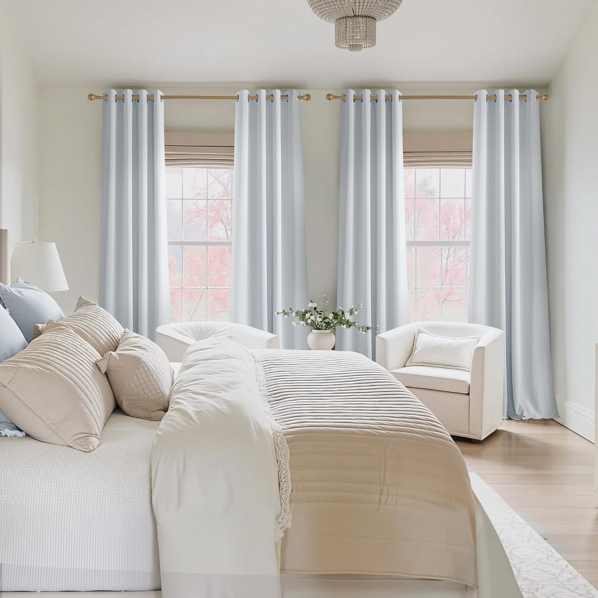 NICETOWN Blackout Curtains Panels for Bedroom, 2 Panels, 52 x 96 Inch, Greyish White, 3 Pass Microfiber Noise Reducing Thermal Insulated Solid Ring Top Blackout Window Drapes