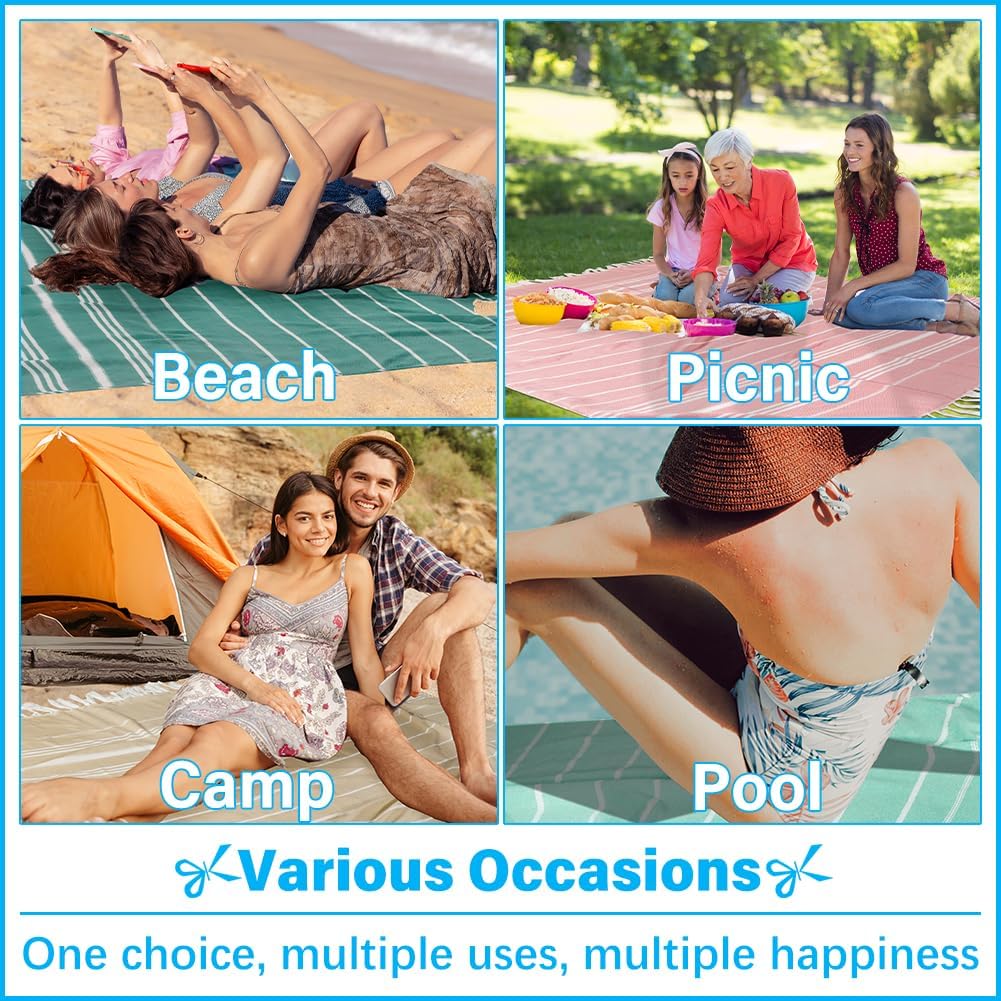 Oversized Turkish Beach Towel Blanket XXL Cotton Sandproof Towels Boho Woven Extra Large Big Sand Free Giant Throw Thick Blankets Huge Quilt XL Picnic Camping Necessities Cloud For Adult Gifts Teal