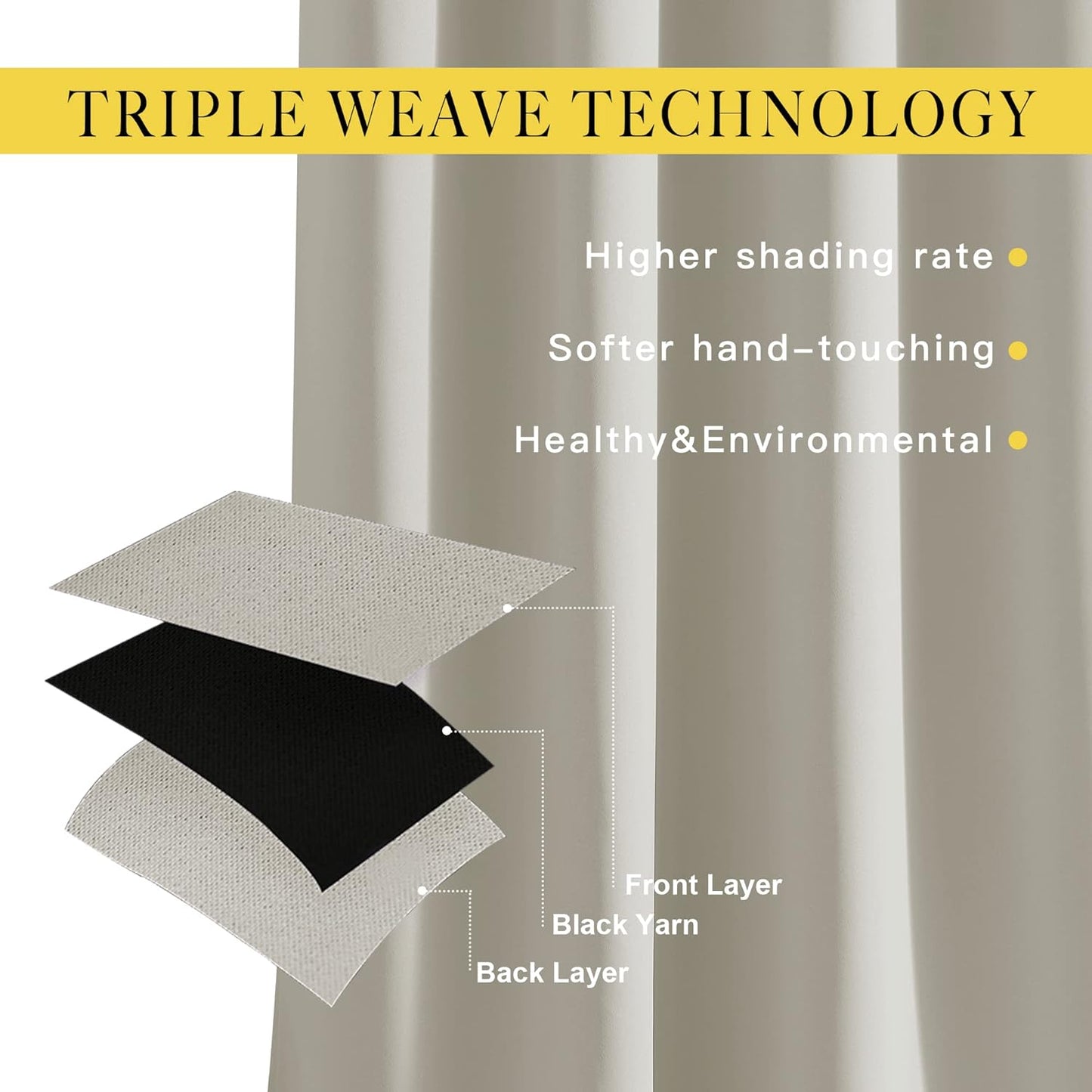 NICETOWN Blackout Natural Curtains & Drapes for Living Room - Thermal Insulated Solid Grommet Sound Reducing Energy Saving Privacy Window Treatments for Bedroom, 2 Panels, W37 x L84
