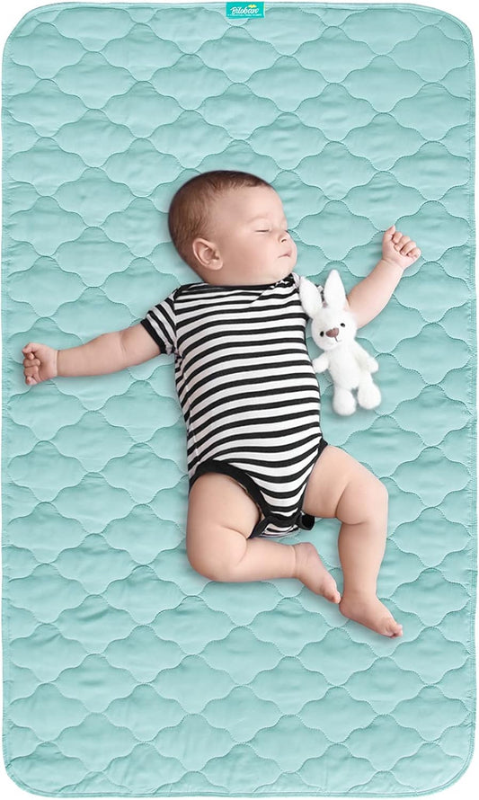 Waterproof Crib Mattress Protector Pad Cover 28" x 52", Anti Slip & Absorbent Waterproof Bed Pads for Standard Crib/Toddler Bed Quilted Machine Washable (Quilted Improved Thickness) Aqua