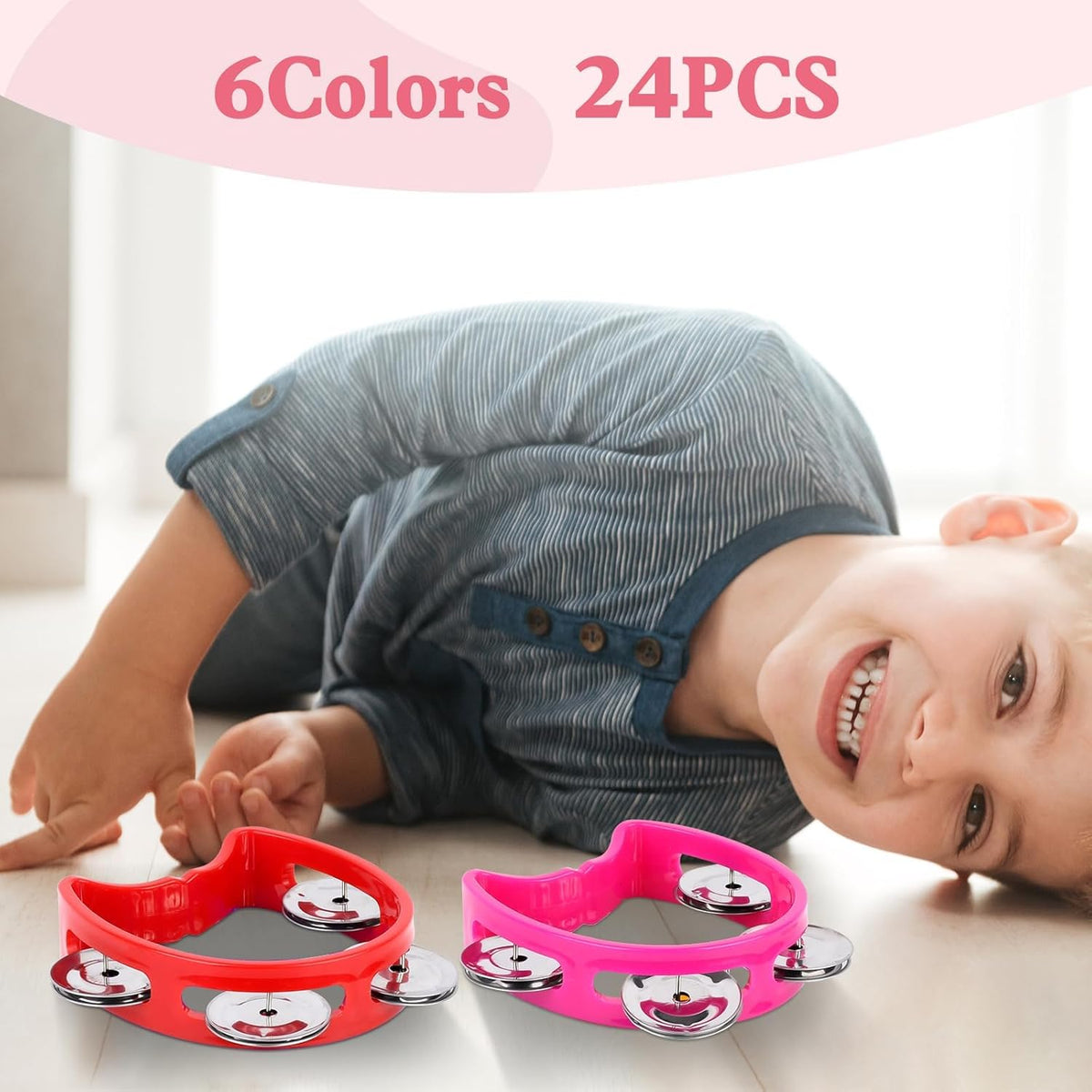 24 PCS Multicolored Tambourines for Kids - 4 Bells Handheld Musical Instruments and Noise Makers Perfect for School Supplies Church Kindergarten Weddings Christmas Parties and Group Performances