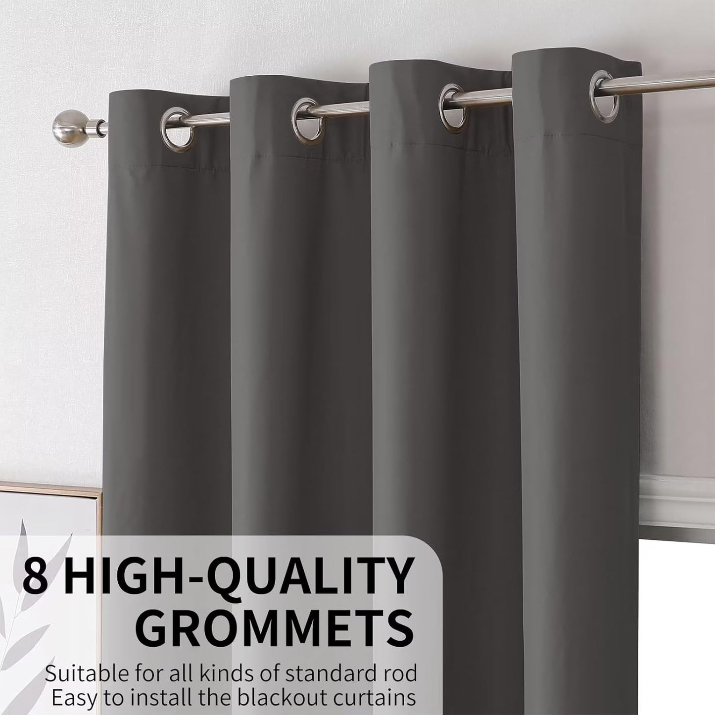 Joydeco Dark Grey Blackout Curtains 96 Inches Long for Bedroom, Room Darkening Black Curtains 96 Inches Long 2 Panels Set, Grommet Thermal Insulated 96 Inch Black Out Drapes 2 Panels for Bedroom