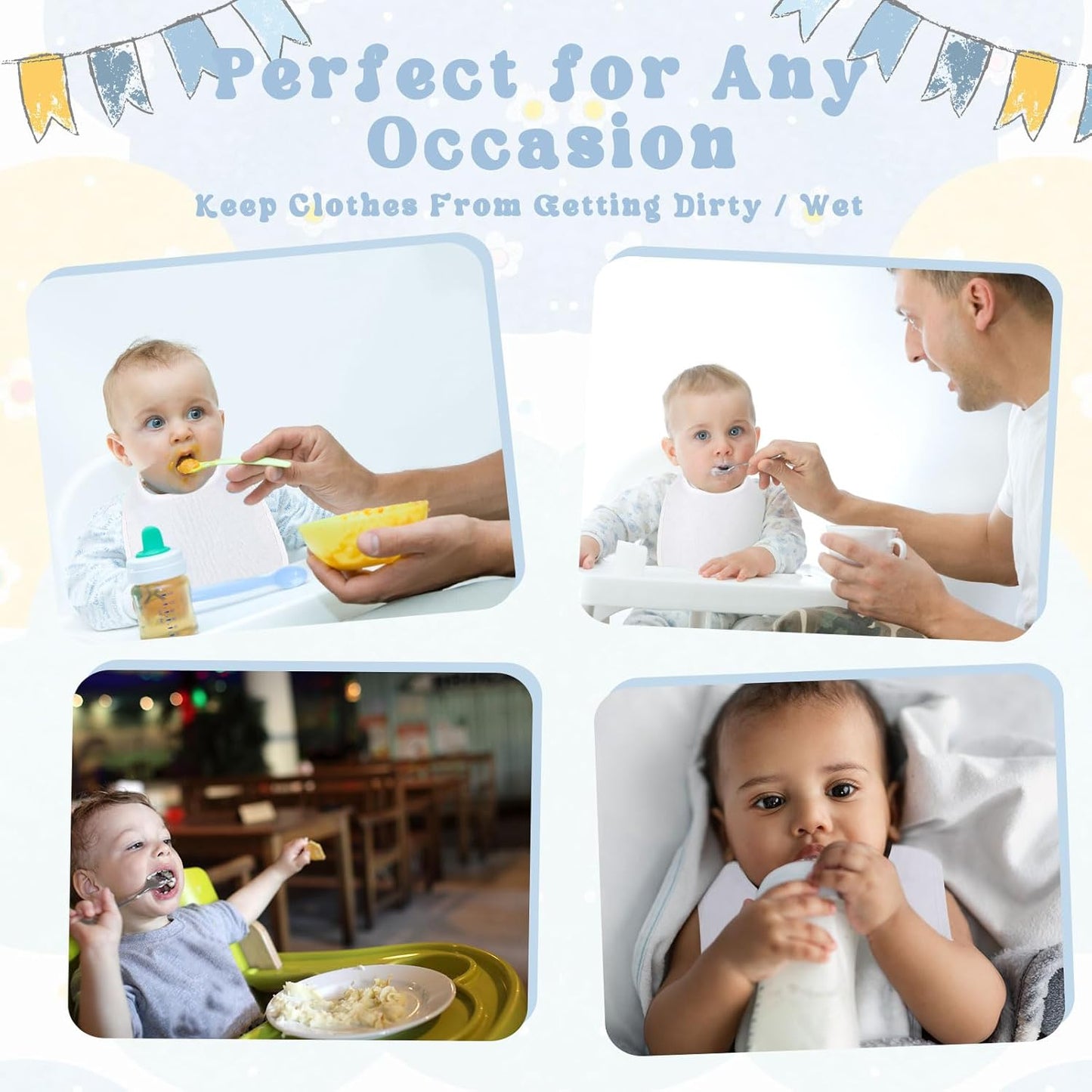 Toulite 50 Pcs White Bibs for Baby Washable Reusable Waterproof Cotton Feeder Bibs with Double Sided Design