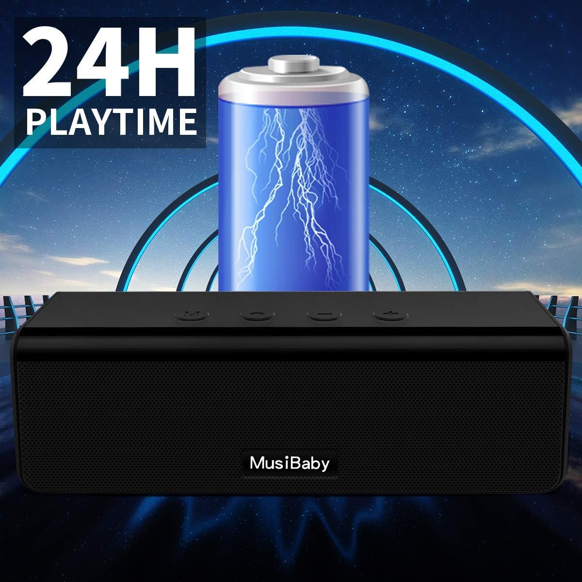 Bluetooth Speaker,MusiBaby Speakers Bluetooth Wireless,Outdoor,Waterproof,PortableSpeaker,Booming Bass,Stereo,Dual Pairing,24H Play,Wireless Speakers for Home,Hiking,Travel-Black