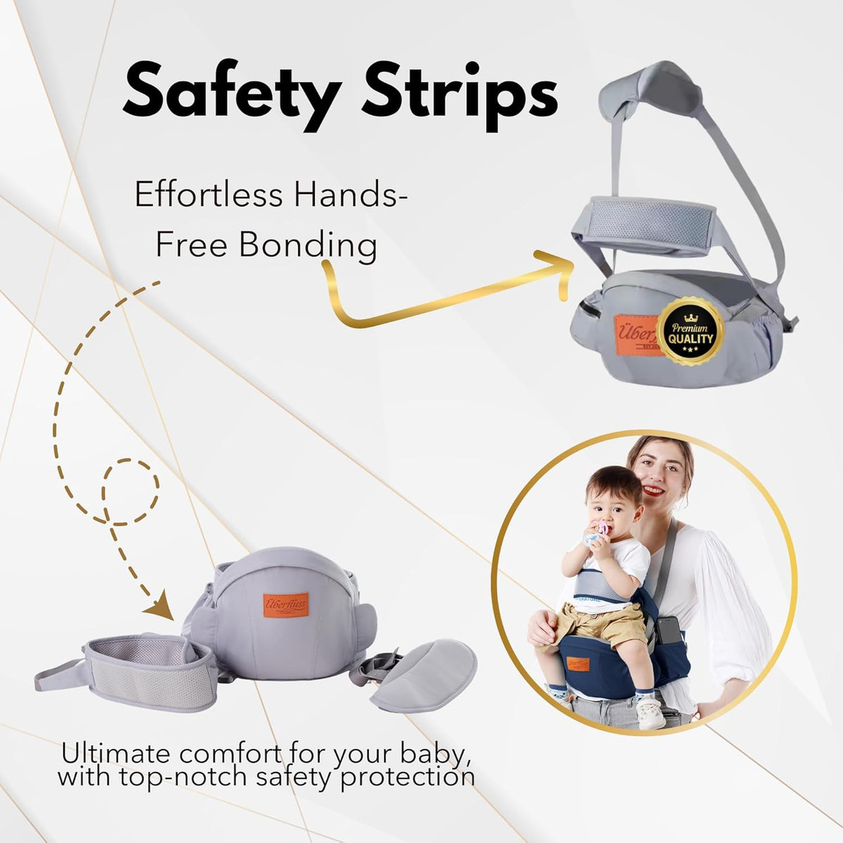 Baby Hip Carrier - Effortless Hands-Free Adjustable Fit Grey Baby Wraps Carrier for Newborns & Toddlers 8-45 lbs - Soft & Breathable Material with 4 Carrying Positions Multi-Pocket