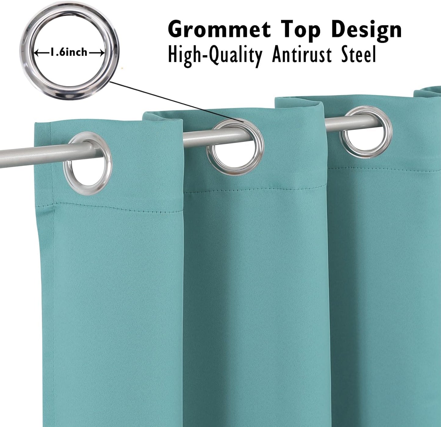 ChrisDowa Blackout Curtains 70 inches Wide for Bedroom - 2 Panels Set Extra Wide Grommet Thermal Insulated Room Darkening Curtains for Living Room (Aqua, 70 x 63 Inch)