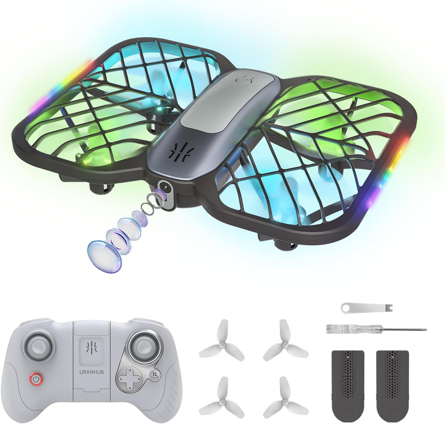 UranHub Drones for Kids 8-12, RC Drone with 720P HD FPV Camera,5 Lighting Modes/2 Batteries/3D Flip/3-Speed/Propeller Protection Cover, Cool Toys Gift for Kids and Beginners(Dark Brown)