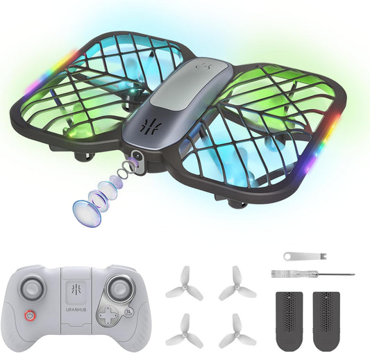 UranHub Drones for Kids 8-12, RC Drone with 720P HD FPV Camera,5 Lighting Modes/2 Batteries/3D Flip/3-Speed/Propeller Protection Cover, Cool Toys Gift for Kids and Beginners(Dark Brown)