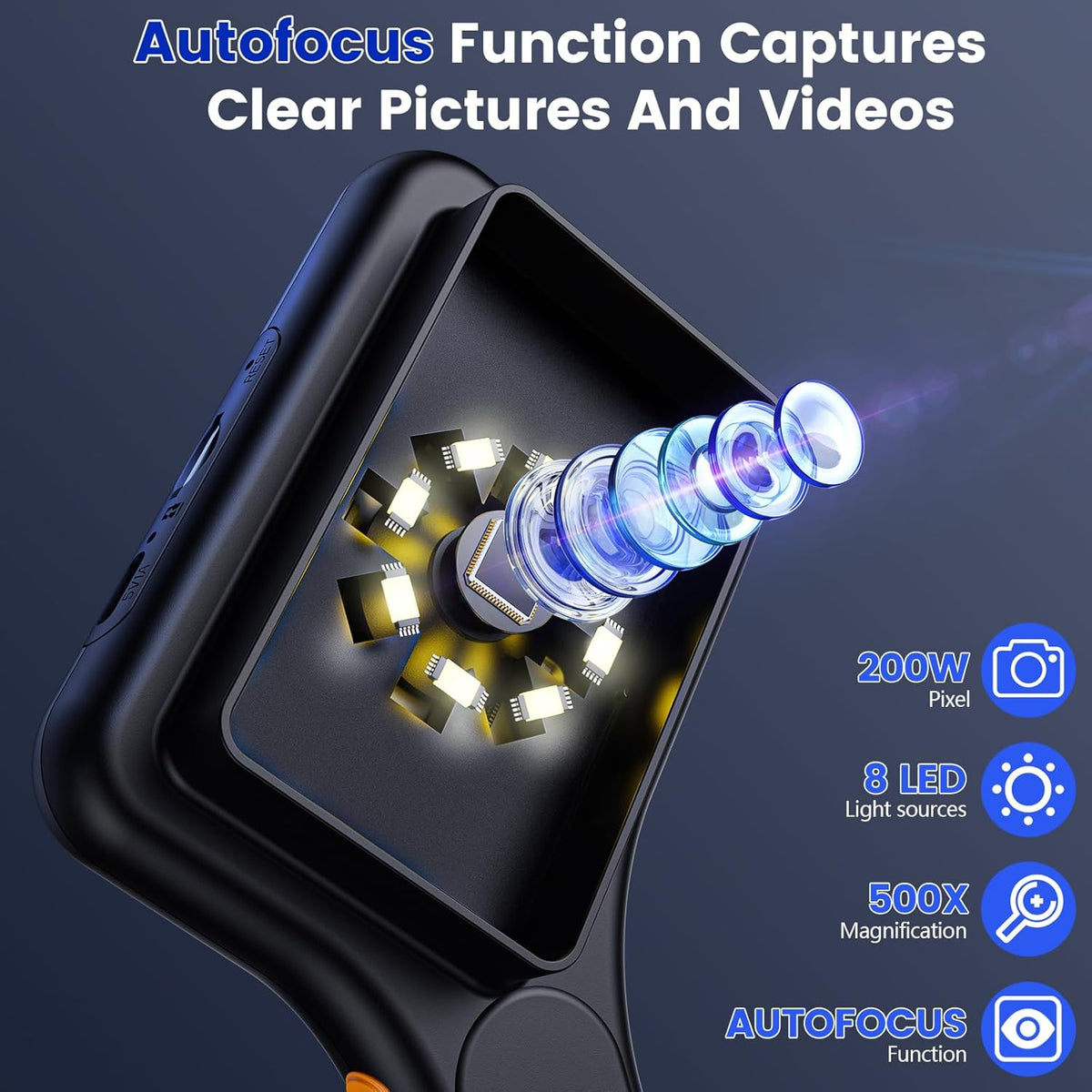 Microscope for Kids Adults - 3 Inch IPS Screen, Ahalfcit Digital Microscope, 500X Handheld Coin Magnifier, 3 Level LED Light, Compatible with Windows, Mac OS (D-Black)