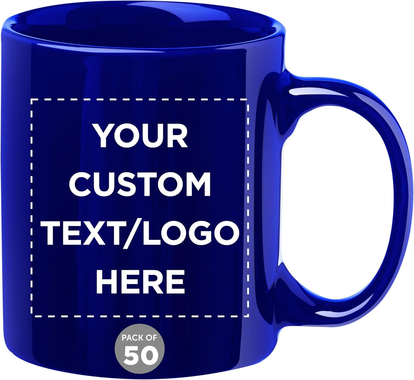 Custom Ceramic Coffee Mugs 11 oz. Set of 50, Personalized Bulk Pack - Coffee cup set, Iced coffee cup, Gaming mug - Cobalt Blue