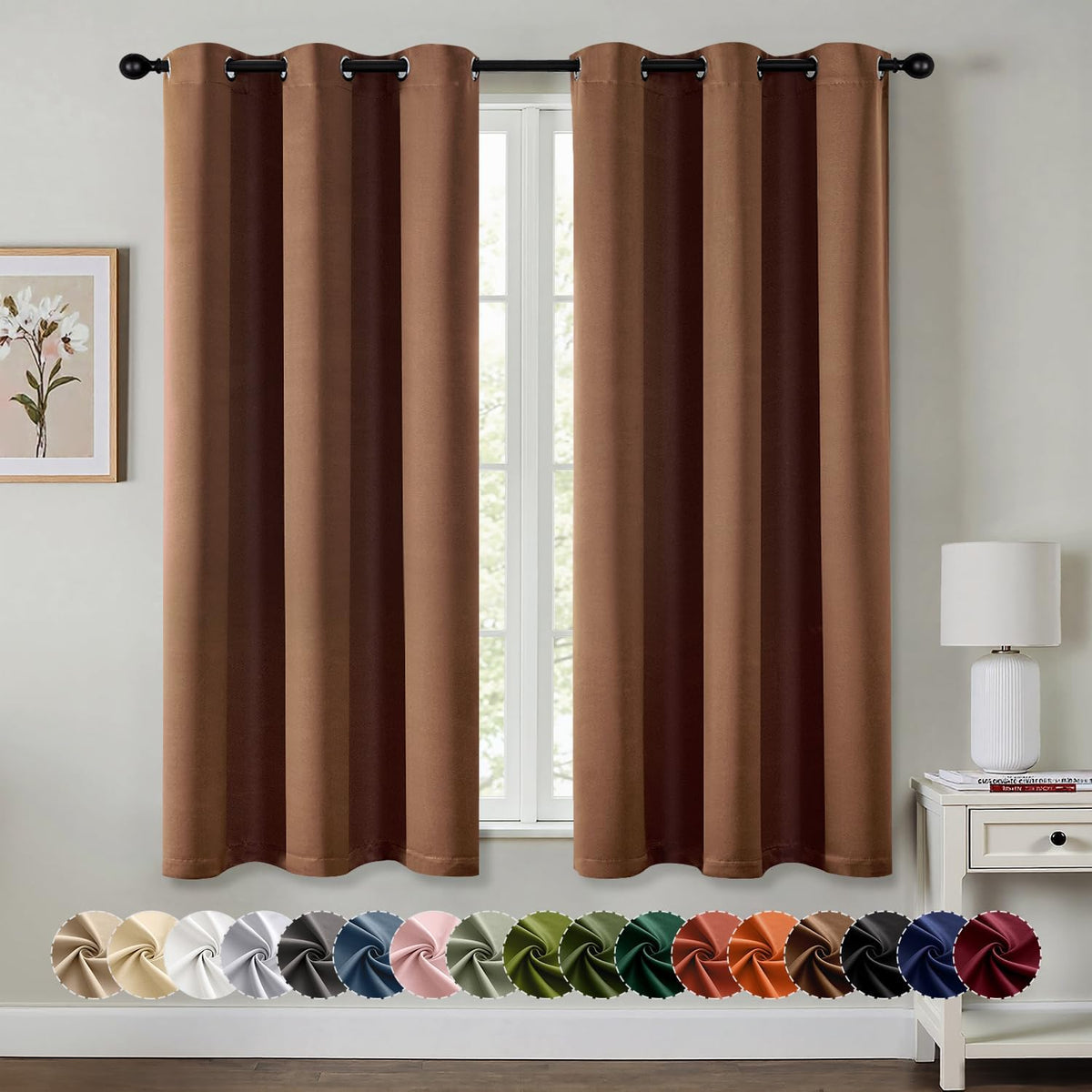 MIULEE Bedroom Blackout Curtains Thermal Insulated Room Darkening Drapes for Living Room Kitchen Grommet Top Light Blocking Window Treatment Curtains, 40 x 45 Inches Long, 2 Panels, Mocha Brown