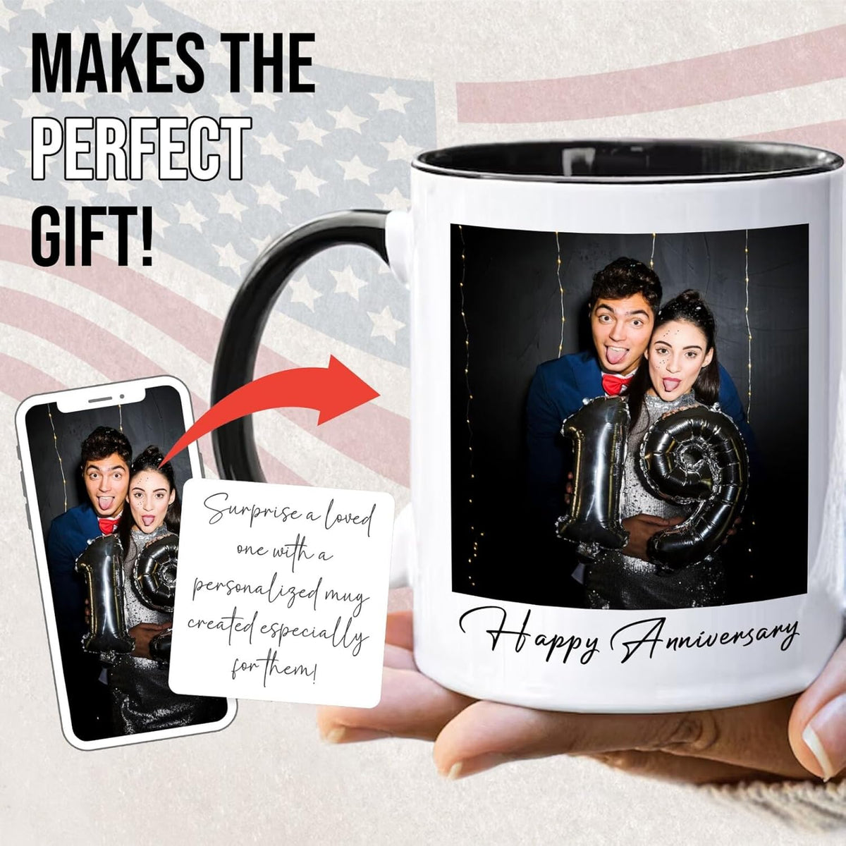 Ship Next Day Custom Mug Design Your Own Photo Text Personalized Picture Gifts for Women Men Customized Gifts Idea Personalized Coffee Mugs 15oz Black Handle