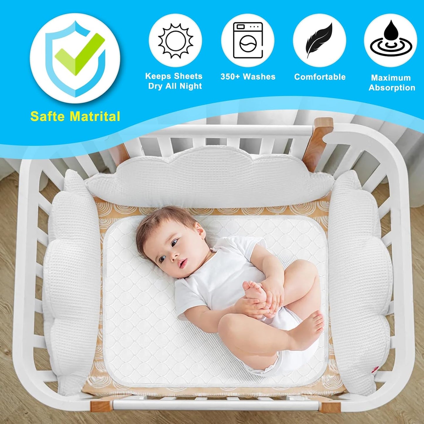 Waterproof Reusable Incontinence Bed Pads Washable Incontinence Underpads 8 Cups Absorbency,Mattress Protector for Adults, Kids and Pets(34”x 36” inch 4 Pack)