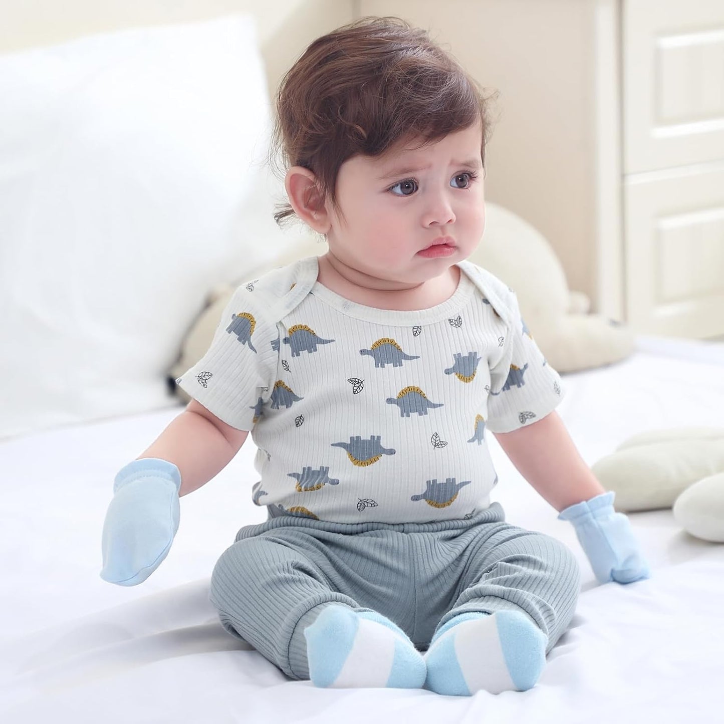 Baby Bodysuit 6 Pack Soft Mixed Ribbed Short Sleeve Romper Infant Boy Girl Clothes Set
