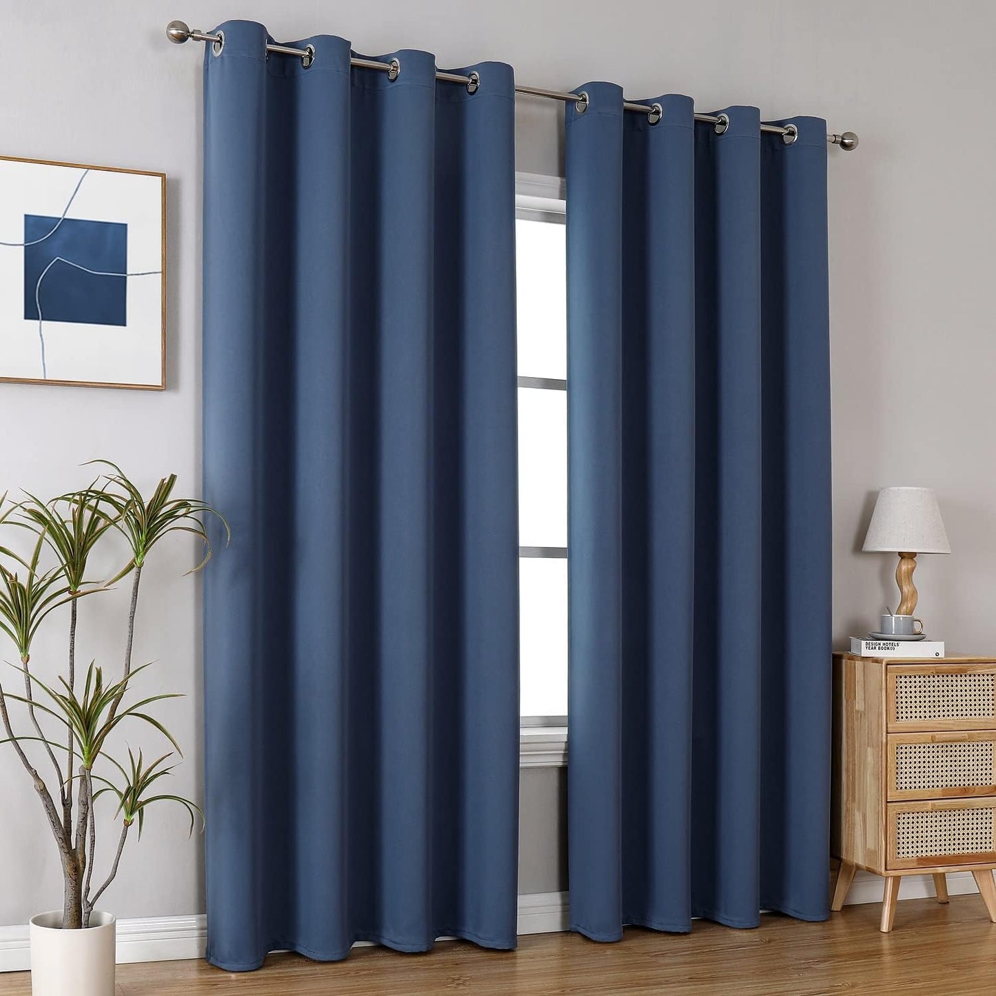 ChrisDowa Blackout Curtains 108 Inches Long 2 Panels Set for Living Room, Grommet Thermal Insulated Room Darkening Curtains for Bedroom (Stone Blue, 52 x 108 Inch)