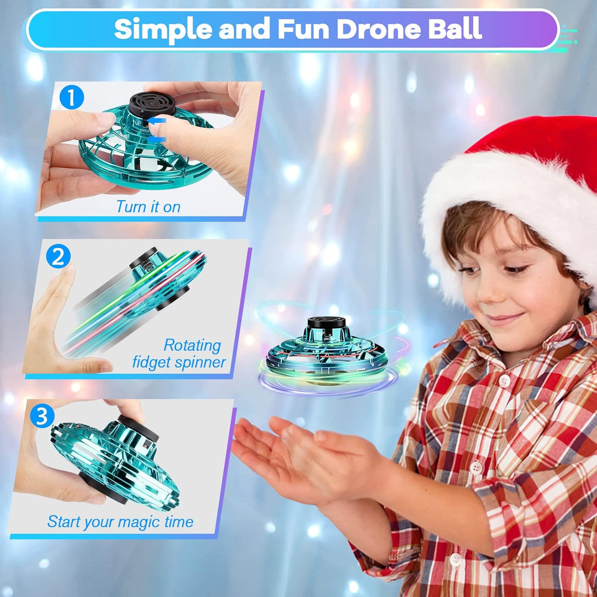Hand Operated Mini Drone for Kids - LED UFO Flying Orb Ball, Rechargeable Mini Fidget Spinner Toy for Indoor Outdoor,Christmas Birthday Party Gifts for Girls Boys (Green)