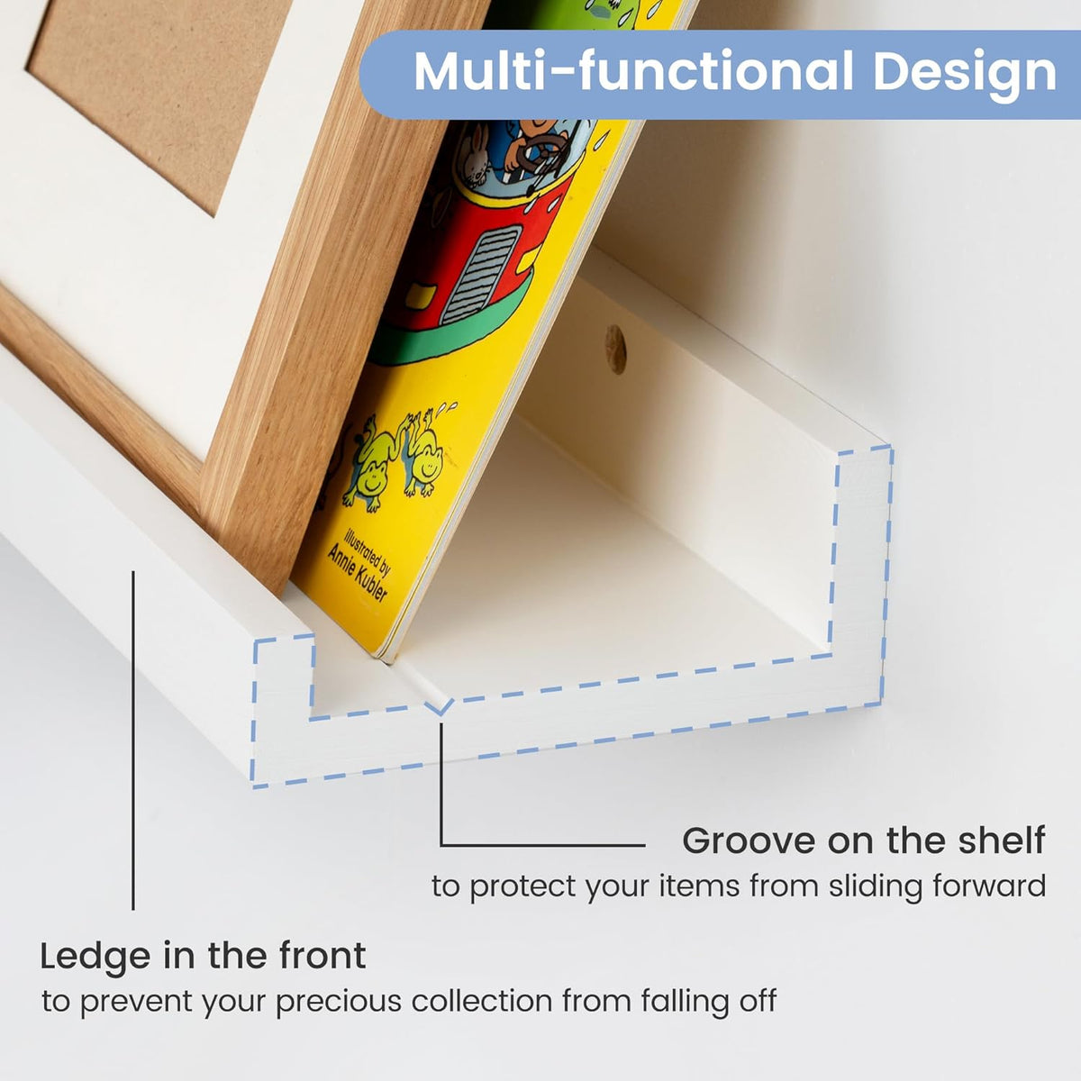 Picture Ledge Shelf for Wall, 36 inch Solid Pine Wood Nursery Book Shelves 2 Packs, Floating Ledge Shelves for Kids' Room Bedroom Bathroom Living Room Photo Frames Office Nursey Wall Decor, White