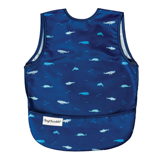 Tiny Twinkle Mess Proof Baby Bib - Waterproof & Lightweight Baby-Led Weaning Apron | 100% Recycled Polyester, Easy Clean & Machine Washable (Ocean Life, Large 2-4 Years)