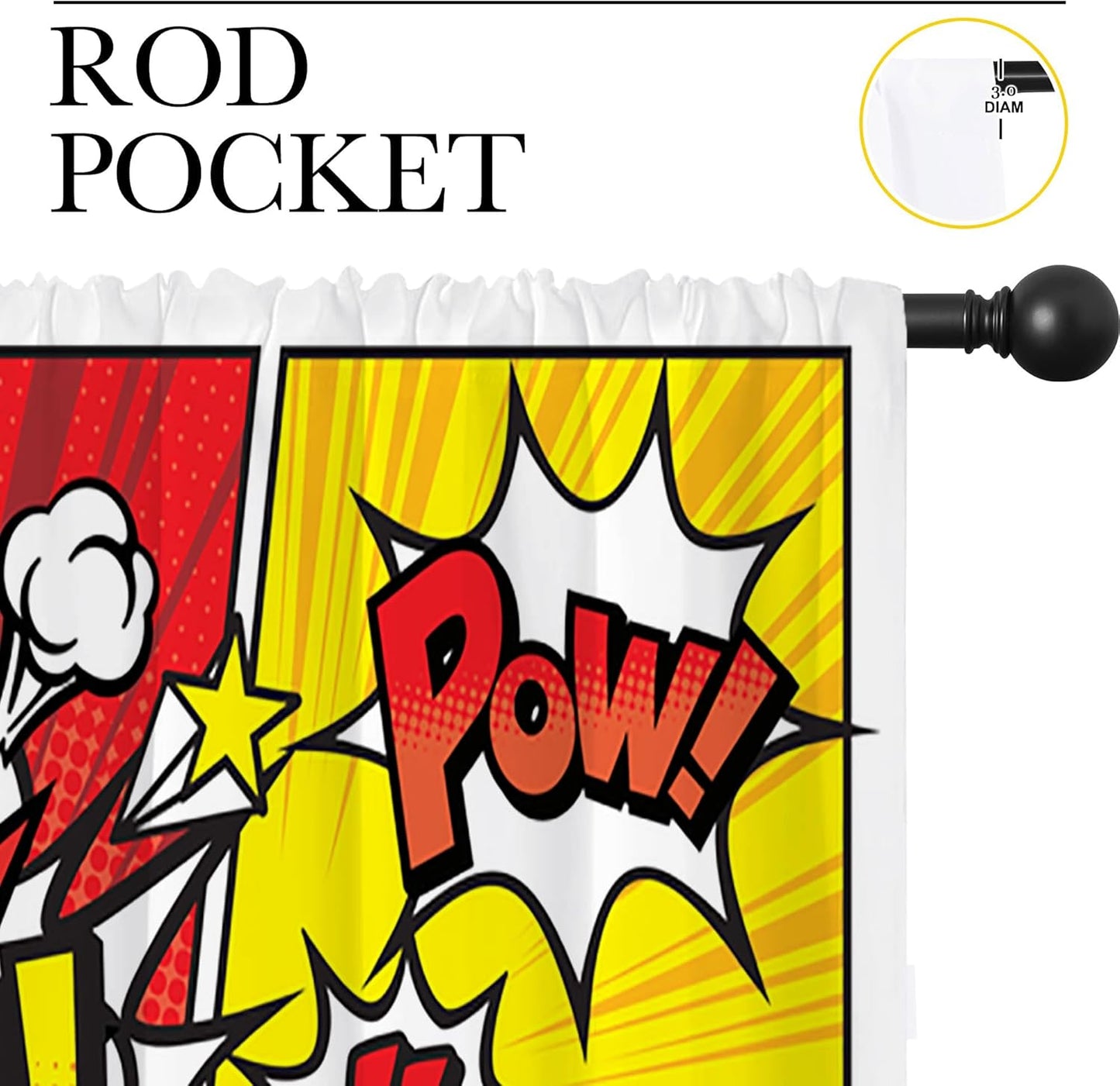Superhero City Wars Explosion Rod Pocket Blackout Curtains for Boy Girl Bedroom, Colorful Comics Ar Home Energy Efficient Light Filtering Window Curtain for Living Room, 84x63 inch