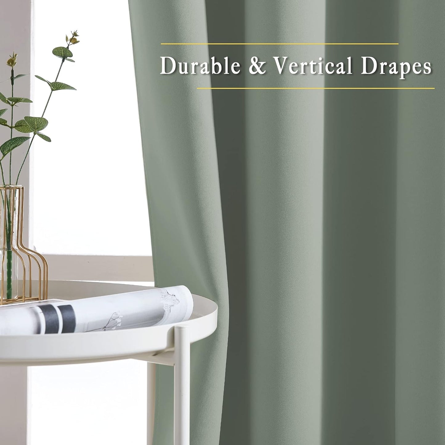 NICETOWN Room Darkening Curtains for Room Divider, Grommet Thermal Curtains Light & Sound Reducing Window Treatments for Sliding Glass Door, W66 x L110, Sage Green, 2 Panels