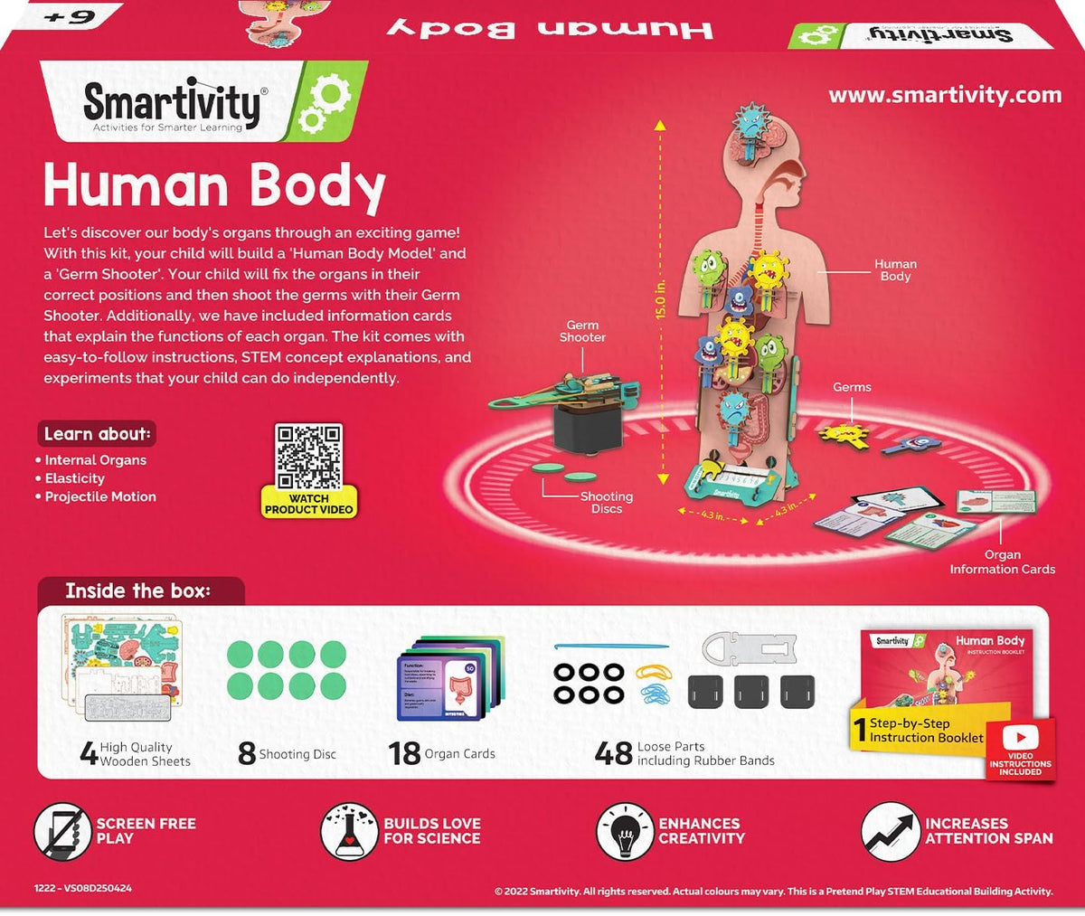 Smartivity Human Body Model for Kids 6-12 Years | Learn Body Organs, Functions with Fun Card Games | Cool Birthday Gift for Boys & Girls | DIY STEM Science Toys for Kids 6,7,8,9,10,11,12 Years I